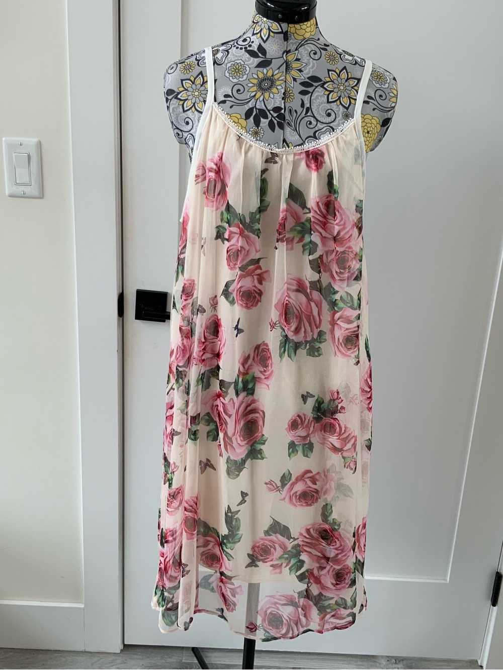 Jolie Sheer (lined) Floral Slip Dress in Pink and Cream